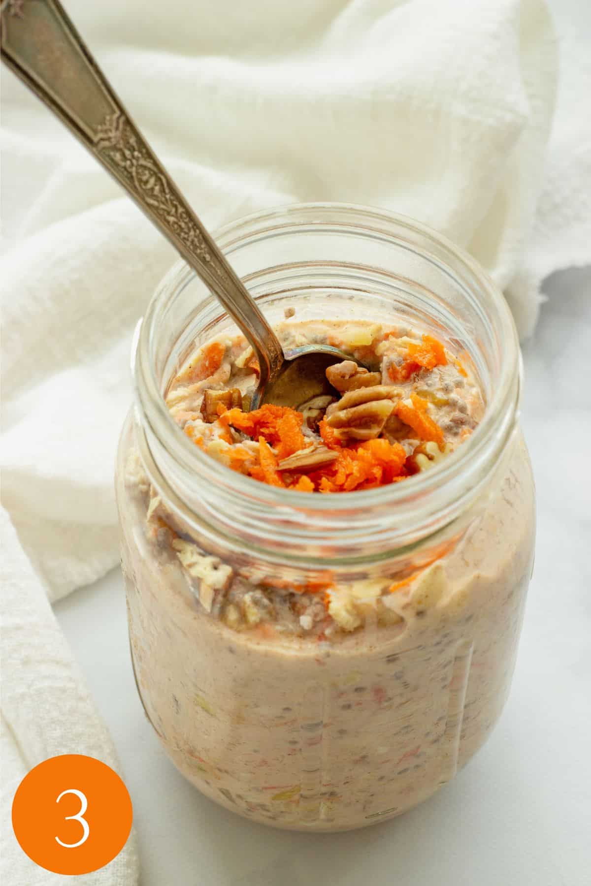 Step 3 to make carrot cake overnight oats.