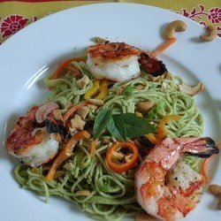 Grilled Shrimp and Pasta With Thai Basil Pesto|Craving Something Healthy