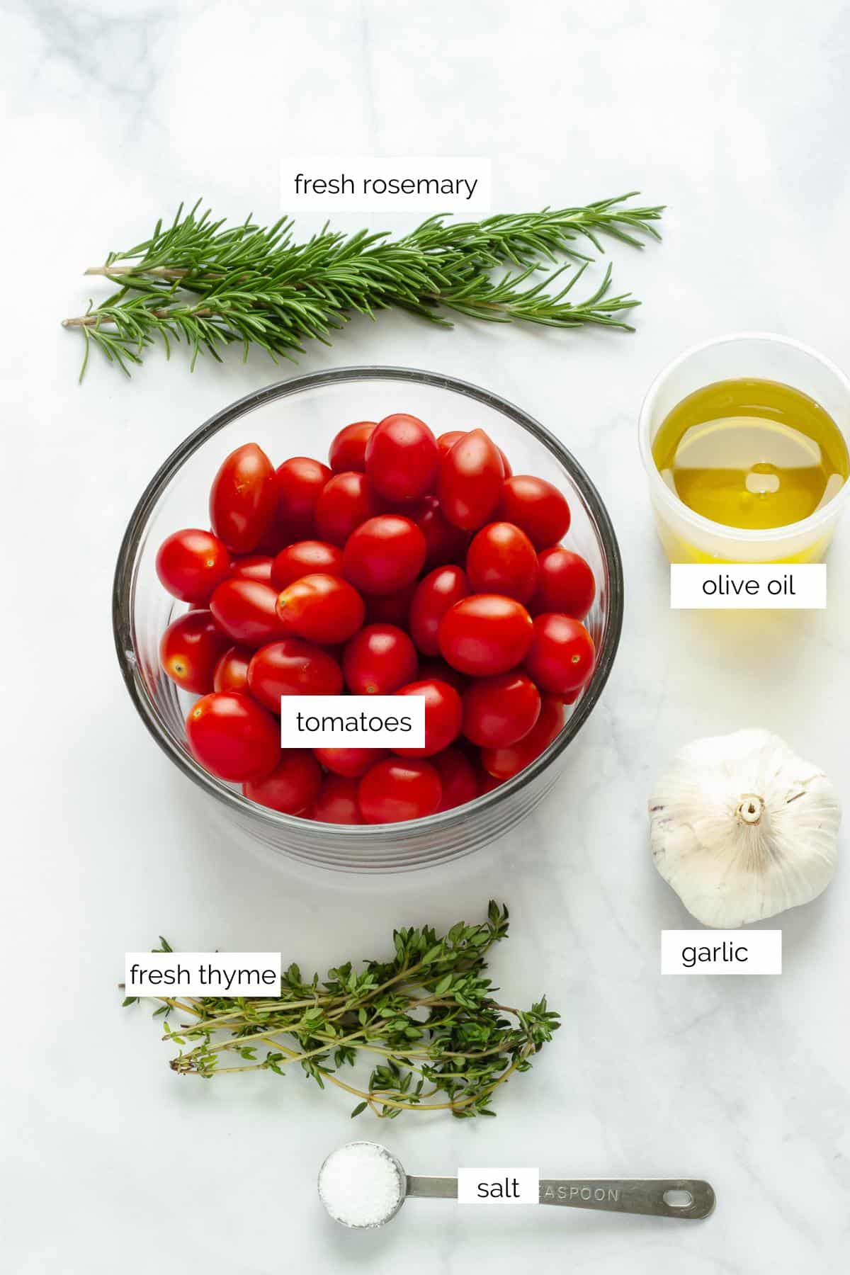 Ingredients need to make slow roasted grape tomatoes.
