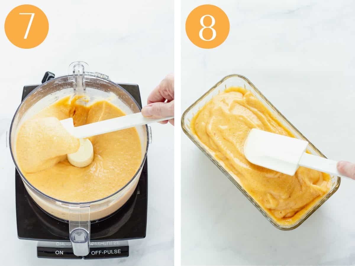Steps 7 and 8 to make peach sorbet.