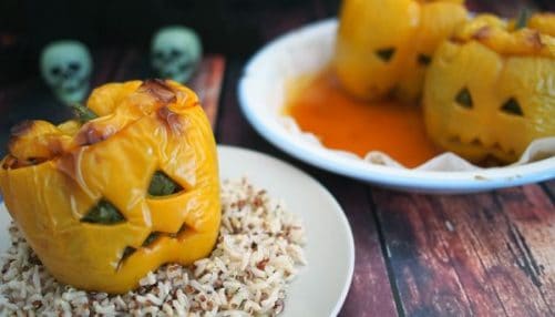 Jack-O-Lantern Stuffed Peppers|Belly Rumbles