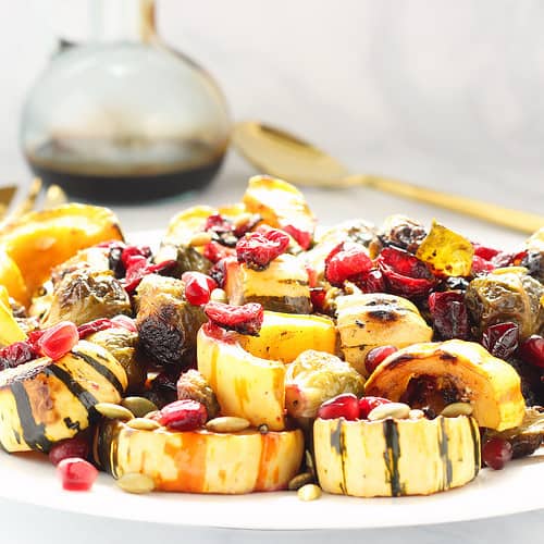 Roasted Brussels sprouts Delicata Squash and Cranberries with Balsamic Syrup| Craving Something Healthy