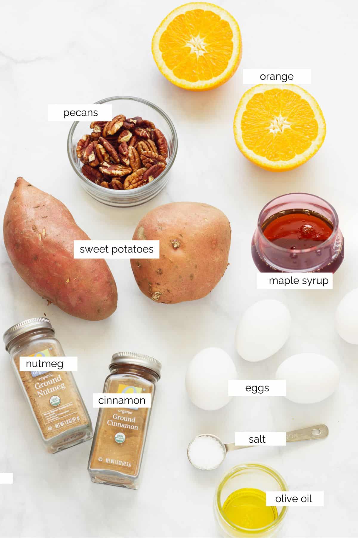 Ingredients needed to make sweet potato souffle.