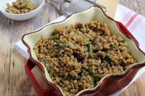 Farro Risotto with Wild Mushrooms and Asparagus|Craving Something Healthy