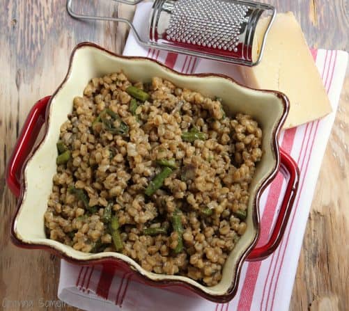 Farro Risotto with Wild Mushrooms and Asparagus {Meatless Monday}