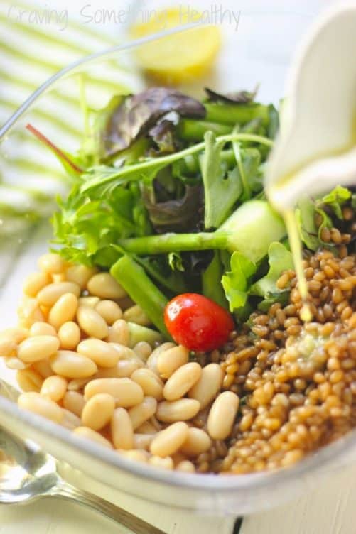 Beans Greens and Grains with Lemon Basil Vinaigrette|Craving Something Healthy