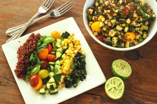 Warm Zucchini-Quinoa Salad with Blistered Corn and Poblanos