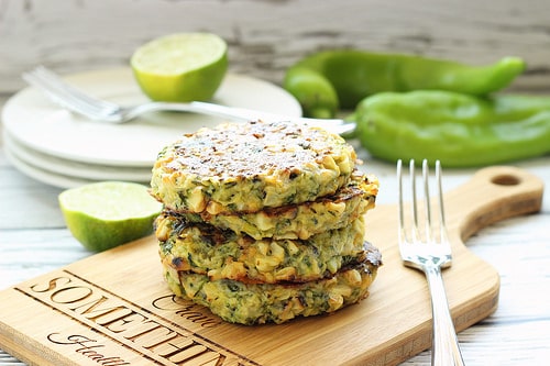 Zucchini Fritters with Grilled Corn and Hatch Chiles | Craving Something Healthy