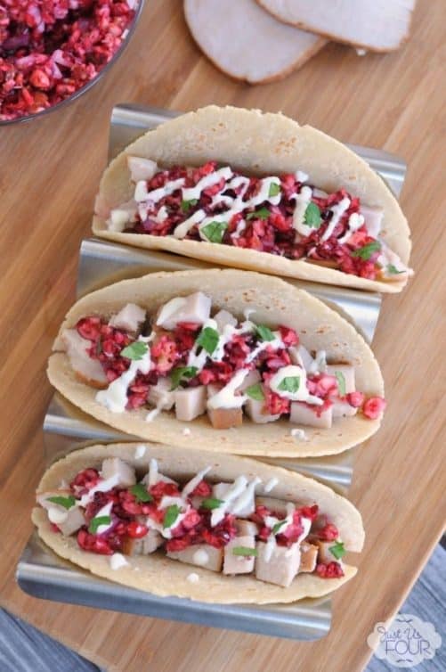 Turkey Tacos with Cranberry Salsa|Just Us Four Blog