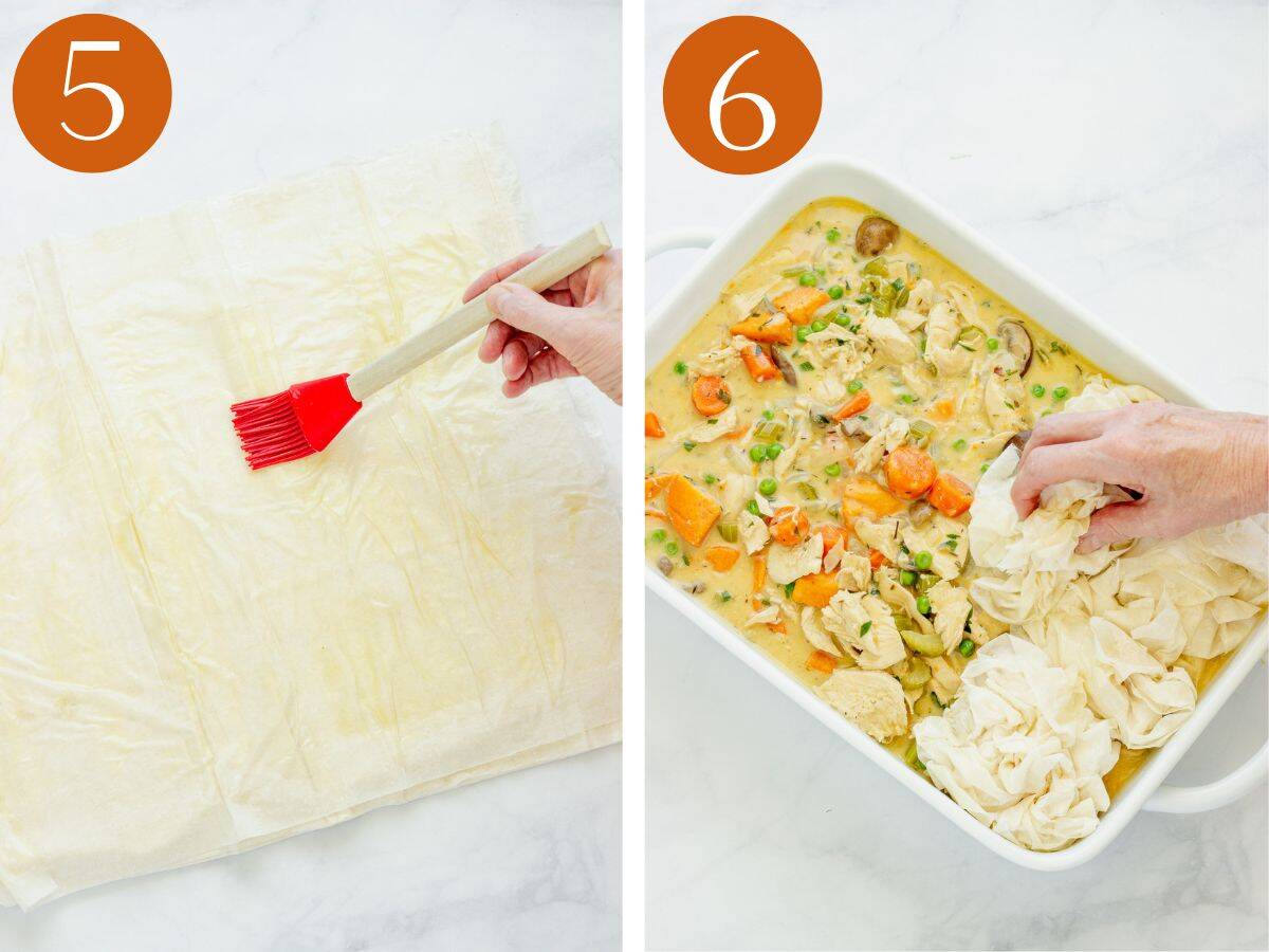 Steps 5 & 6 to make chicken pot pie casserole.