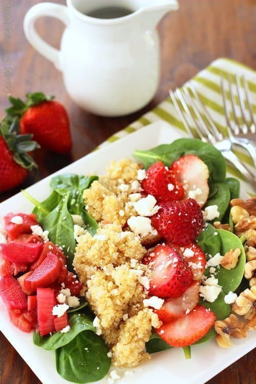 Strawberry Rhubarb Spinach Salad