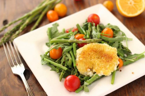 Asparagus & Tomato Salad with Fried Goat Cheese Rounds|Craving Something Healthy