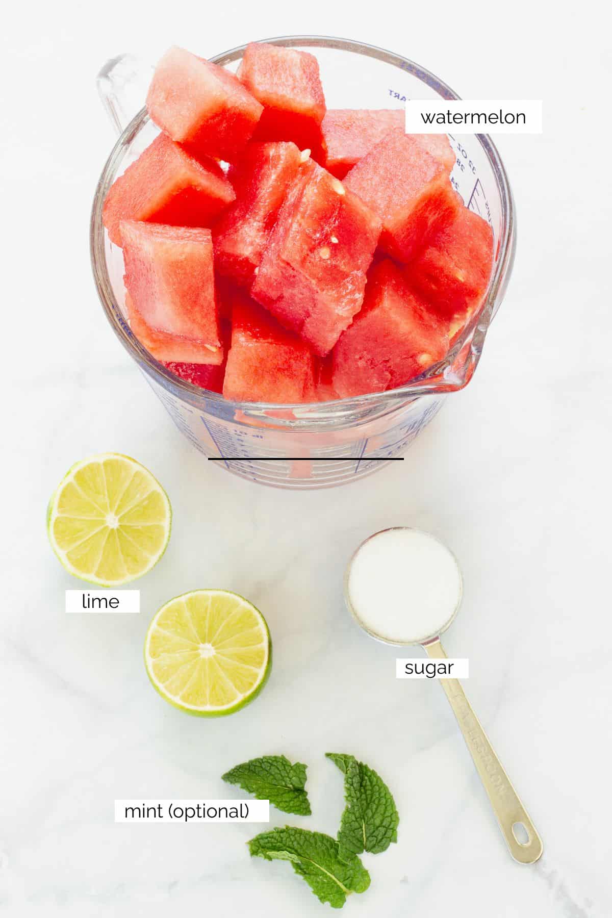Ingredients needed to make watermelon ice.