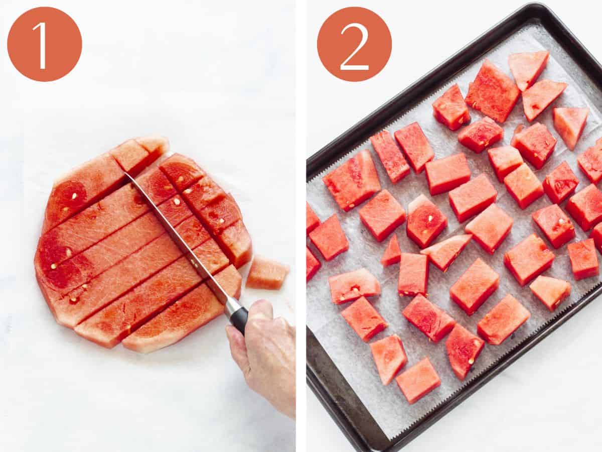 Steps 1&2 to make watermelon ice.
