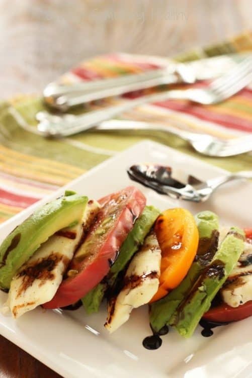 Heirloom Tomato, Avocado and Grilled Halloumi Caprese Salad|Craving Something Healthy