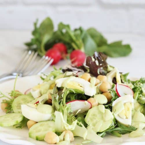 Spring Egg and Chickpea Salad with Creamy Avocado Dressing|Craving Something Healthy