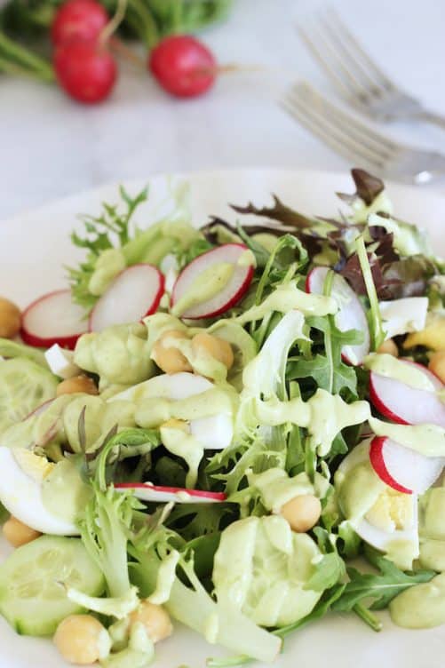 Spring Egg and Chickpea Salad with Creamy Avocado Dressing|Craving Something Healthy