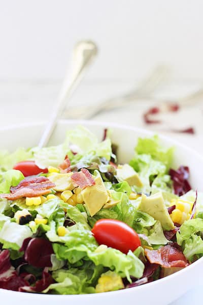 Bacon Lettuce Tomato Salad with Grilled Corn and Avocado|Craving Something Healthy