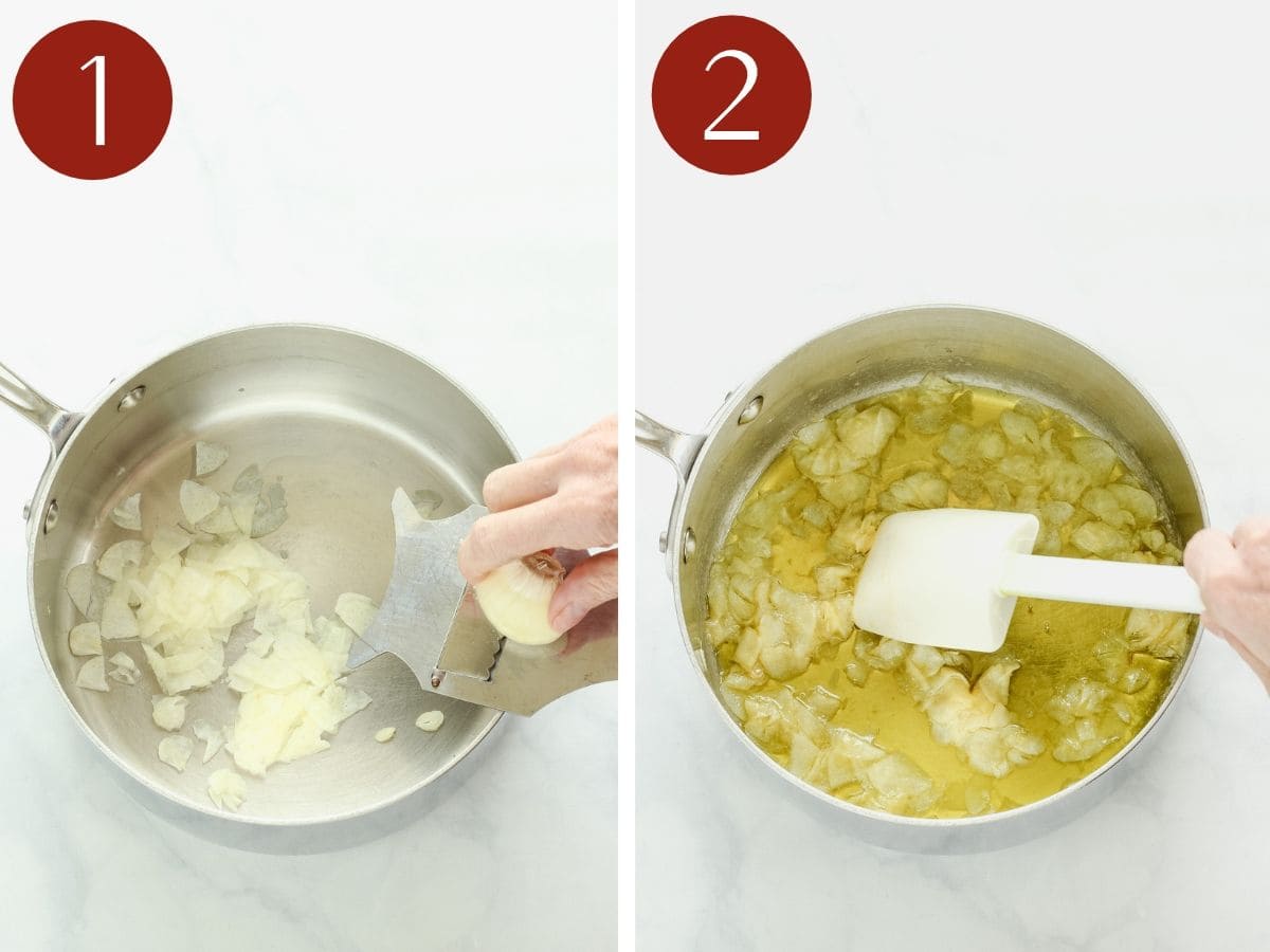 How to cut and cook the garlic for steps 1&2 to make easy pasta sauce.