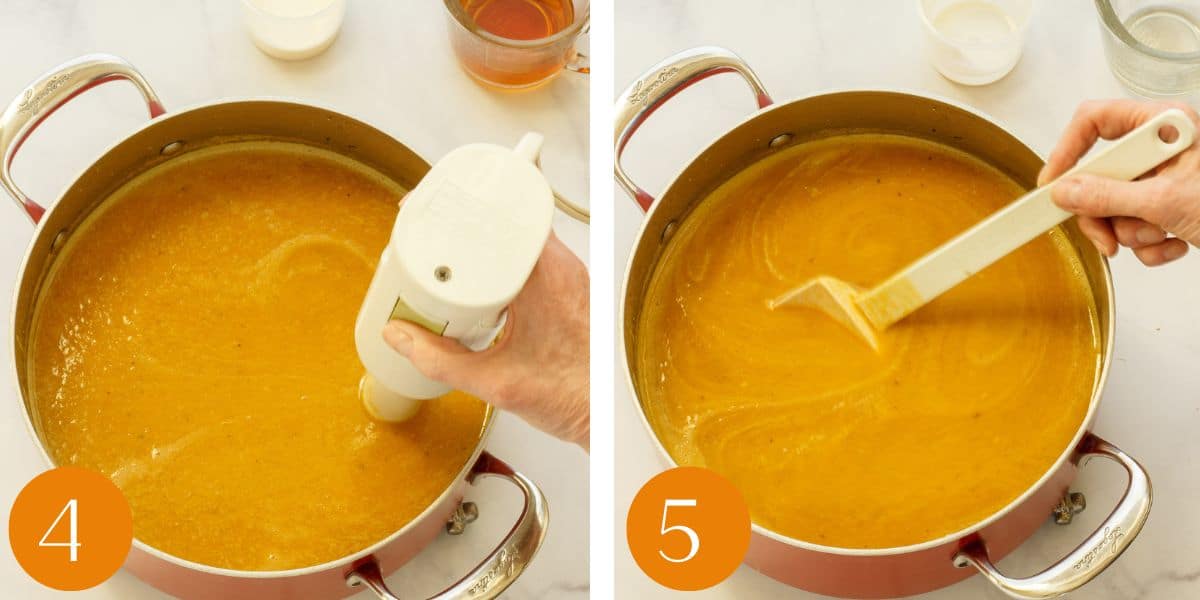 Steps 4 & 5 for butternut squash soup with apple.