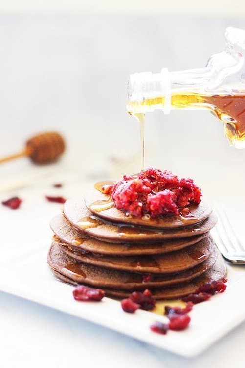 Packed with protein and low glycemic ingredients, these protein pancakes won't spike your blood sugar, and they'll fuel you all morning long! Dark Chocolate Cranberry Protein Pancakes|Craving Something Healthy