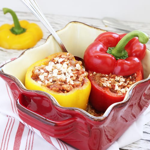 Mediterranean Stuffed Peppers with Turkey, Lentils and Feta|Craving Something Healthy