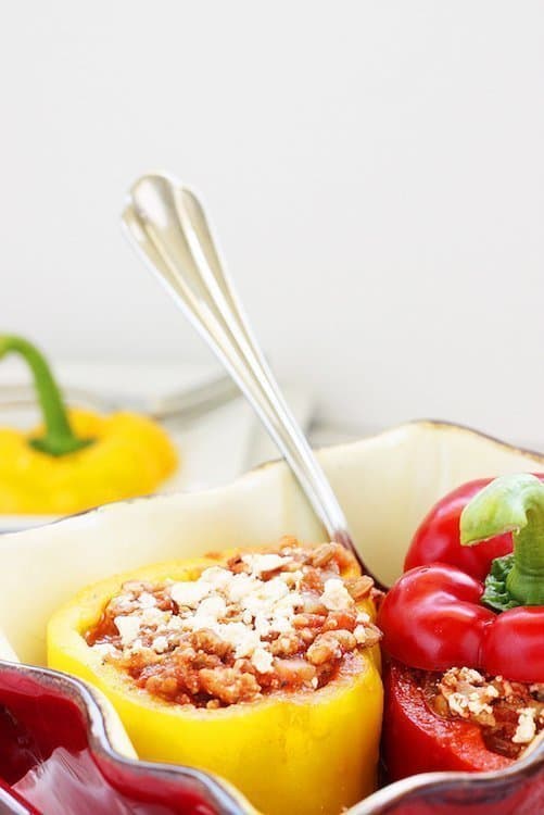 Mediterranean Stuffed Peppers with Turkey,  Lentils and Feta