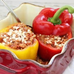 Mediterranean Stuffed Peppers with Turkey, Lentils and Feta