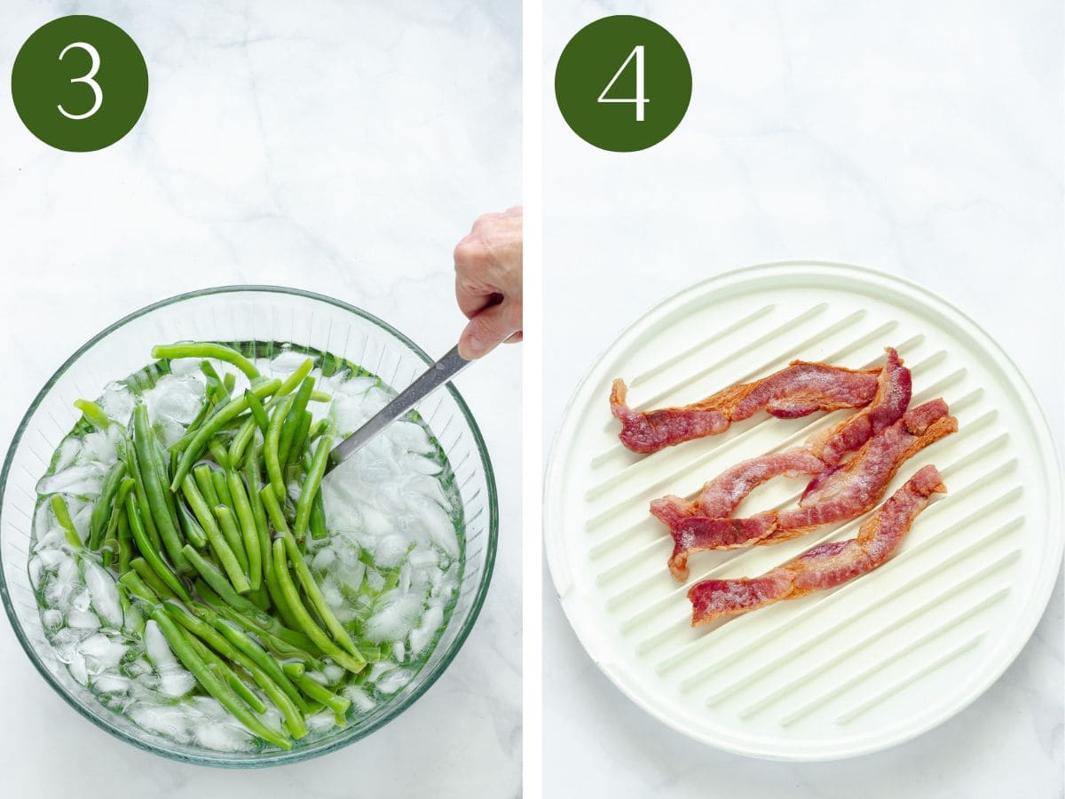 Steps 3 & 4 to make a cold green bean salad.