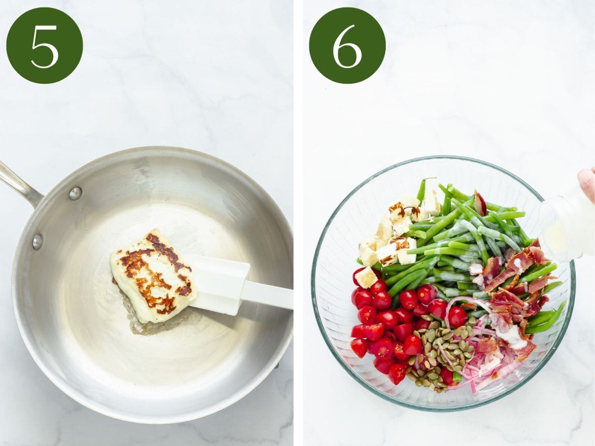 Steps 5 & 6 to make a cold green bean salad.