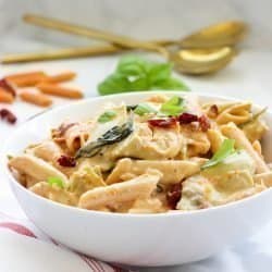 One Pan Penne with Artichokes Spinach and Creamy Sun-Dried Tomato Sauce | Craving Something Healthy