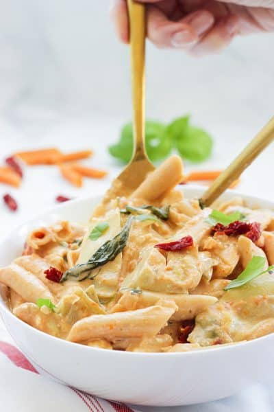 Penne with Artichokes Spinach and Creamy Sun-Dried Tomato Sauce | Craving Something Healthy
