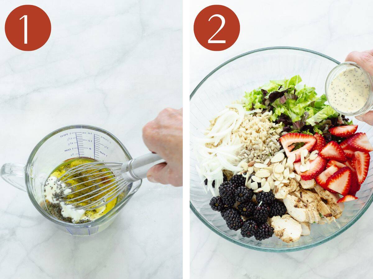 Steps to make chicken and rice bowls.
