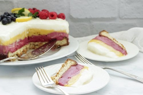 Layered Sorbet Cake with Lemon Shortbread Crust | Craving Something Healthy