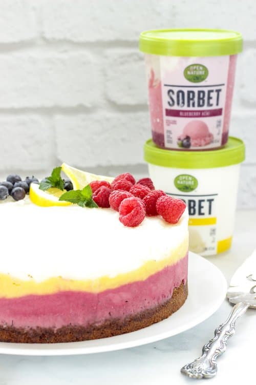 Layered Sorbet Cake with Lemon Shortbread Crust | Craving Something Healthy