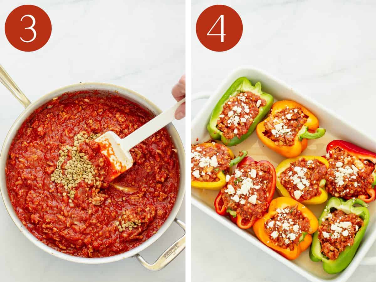 Steps 3&4 to make ground turkey stuffed peppers.