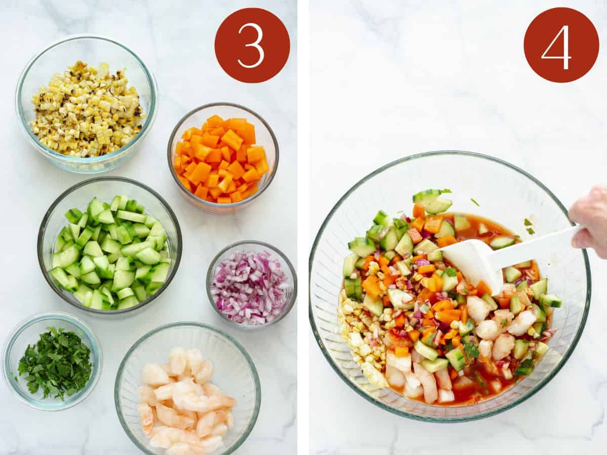 Steps 3 & 4 to make Mexican shrimp cocktail.