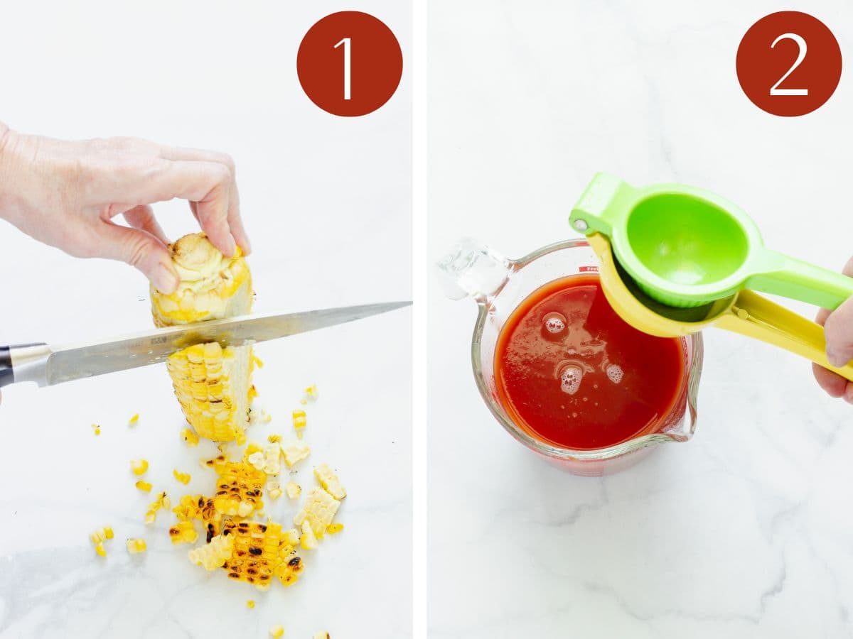 Steps 1 & 2 to make Mexican shrimp cocktail.