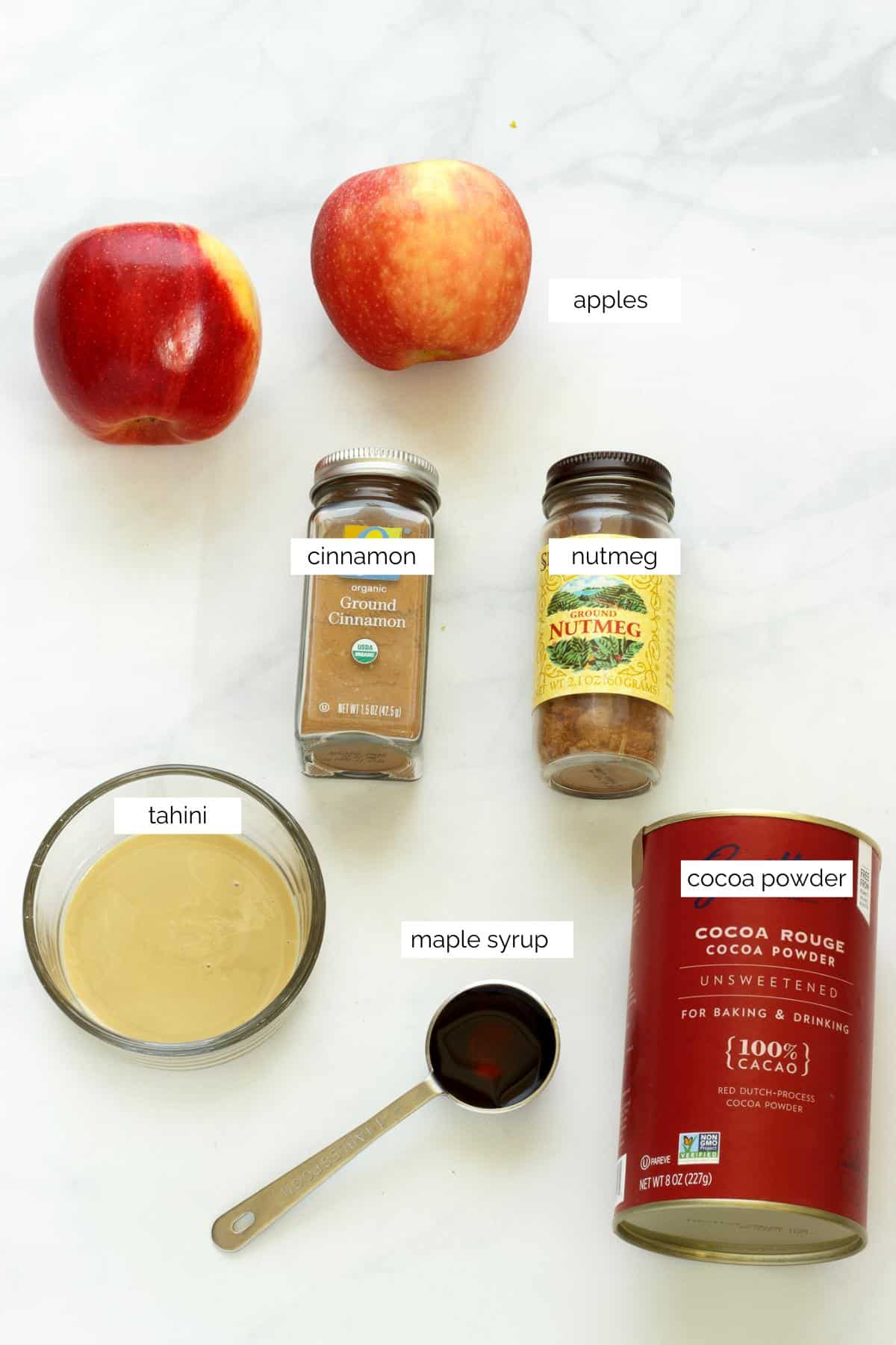 Ingredients needed to make air fryer apple chips and chocolate dip