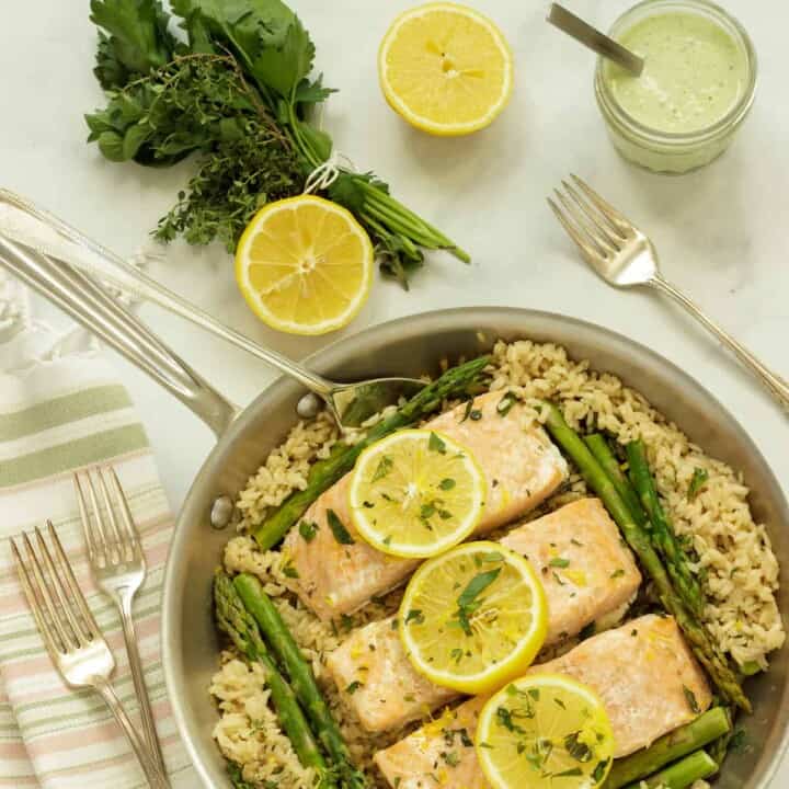 One-Pan Salmon with Lemony Rice | Craving Something Healthy