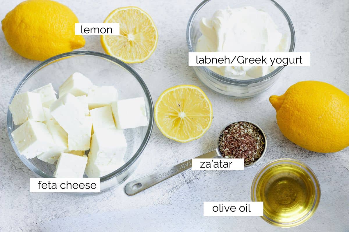 Ingredients needed to make whipped feta dip