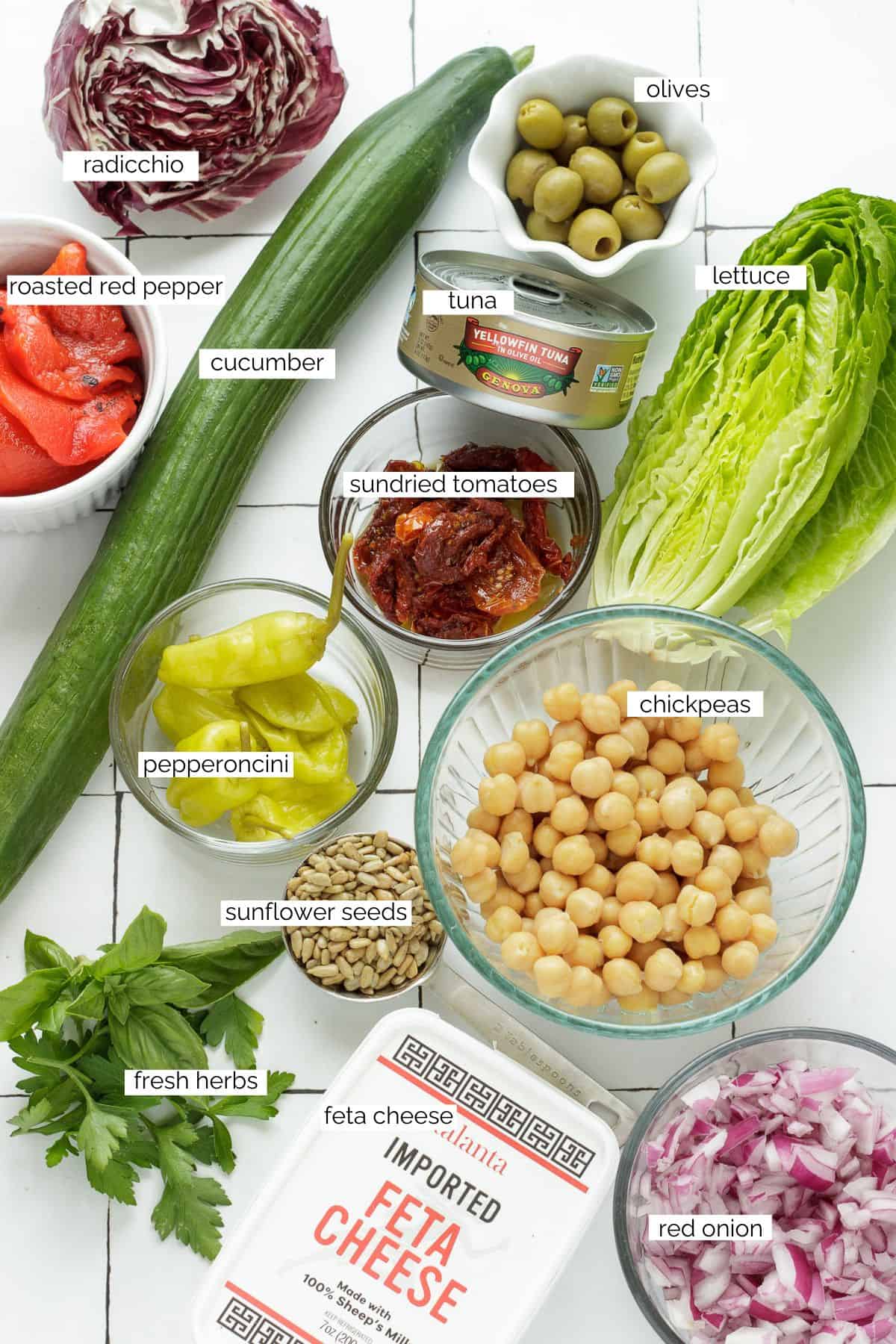 Ingredients for Mediterranean chopped salad