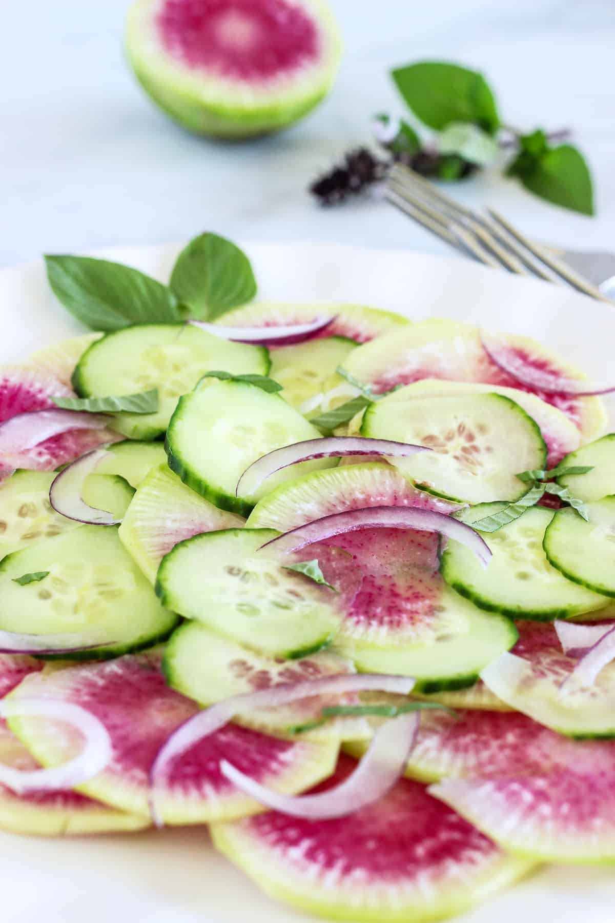 Simple Watermelon Radish Salad with Asian Vinaigrette