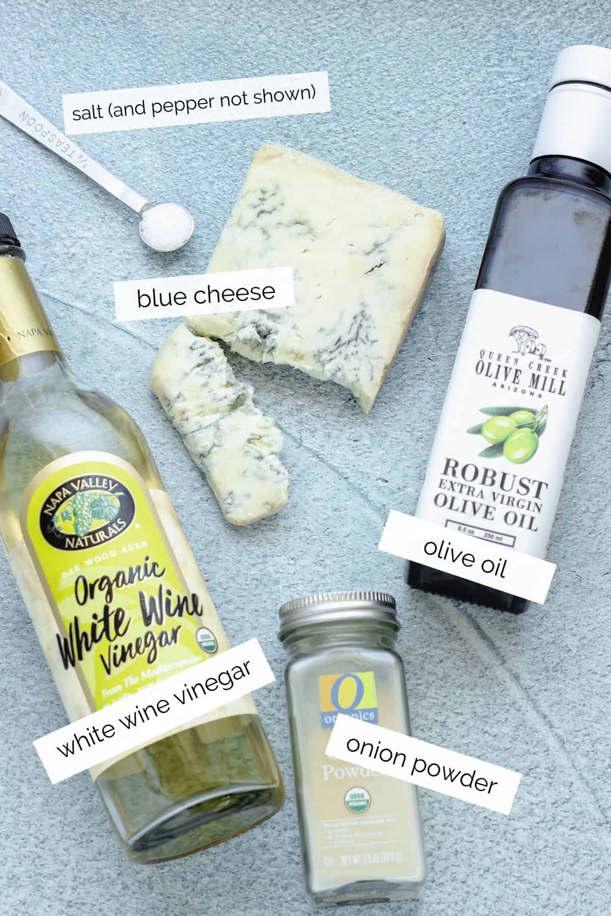 ingredients needed to make homemade blue cheese vinaigrette salad dressing