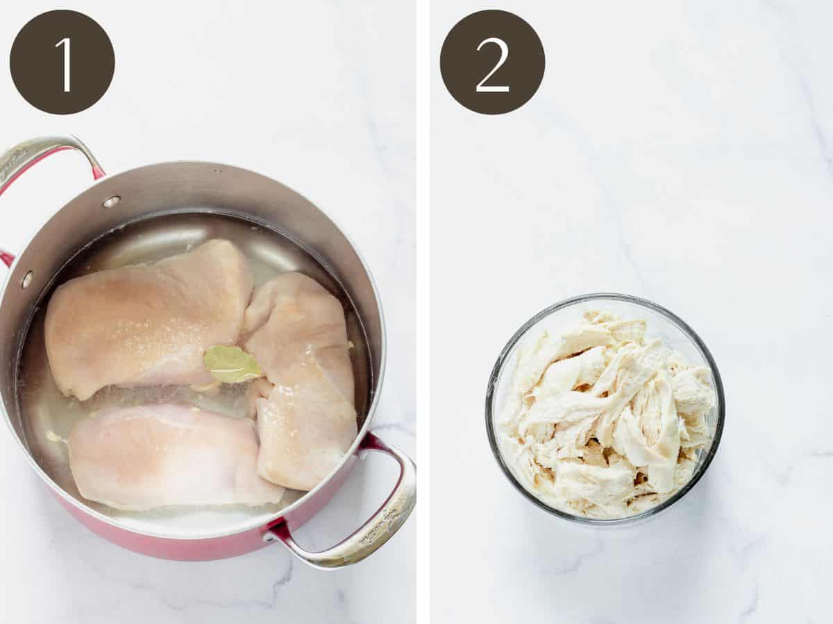 Steps 1 & 2 to make Chicken Corn Chowder.