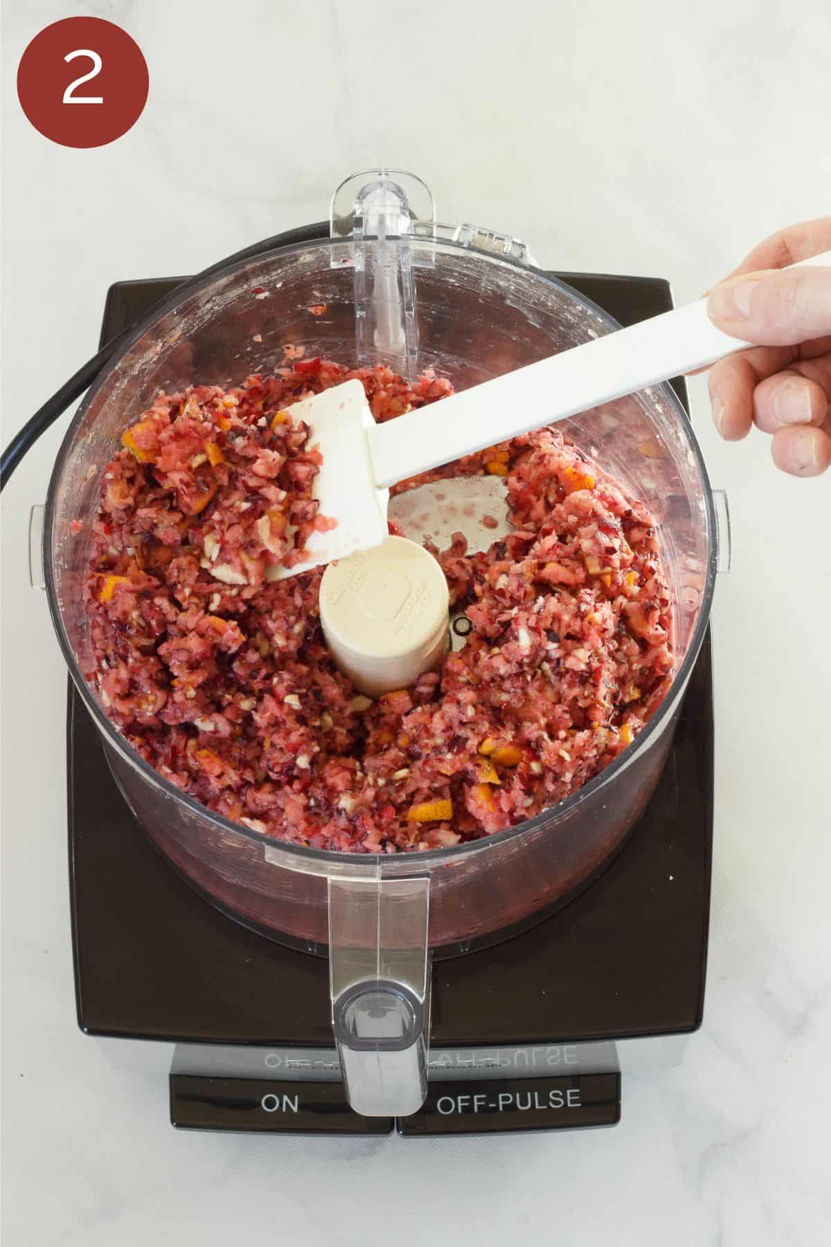 Step two to make low sugar cranberry orange relish. Processed ingredients.