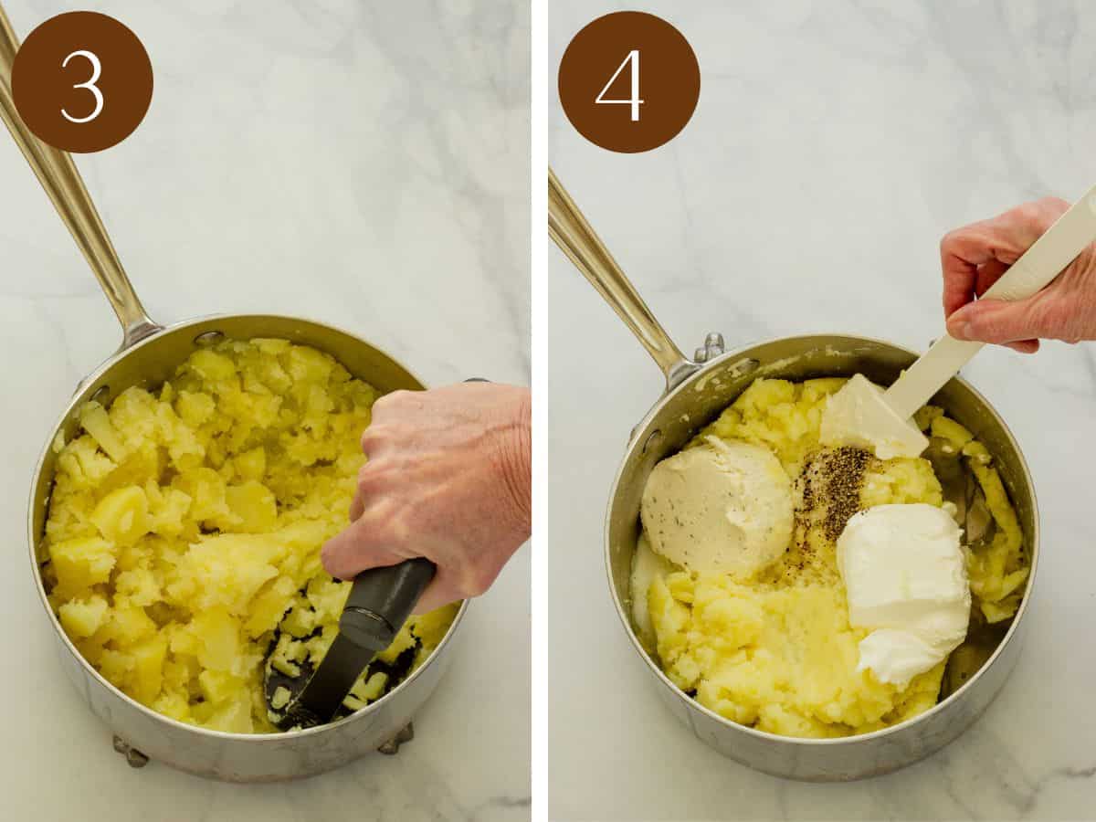 Steps 3 and 4 to make boursin mashed potatoes