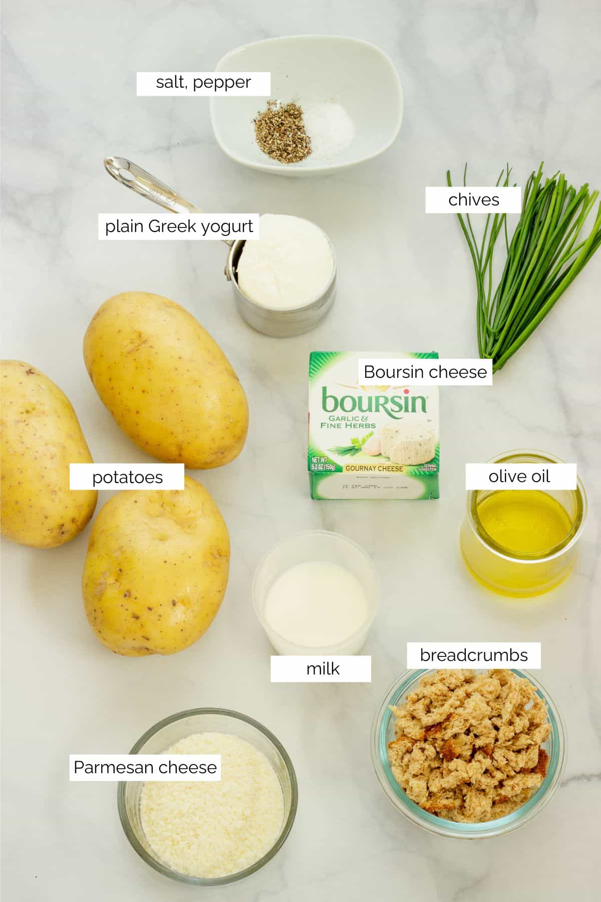 Ingredients needed to make Boursin mashed potatoes