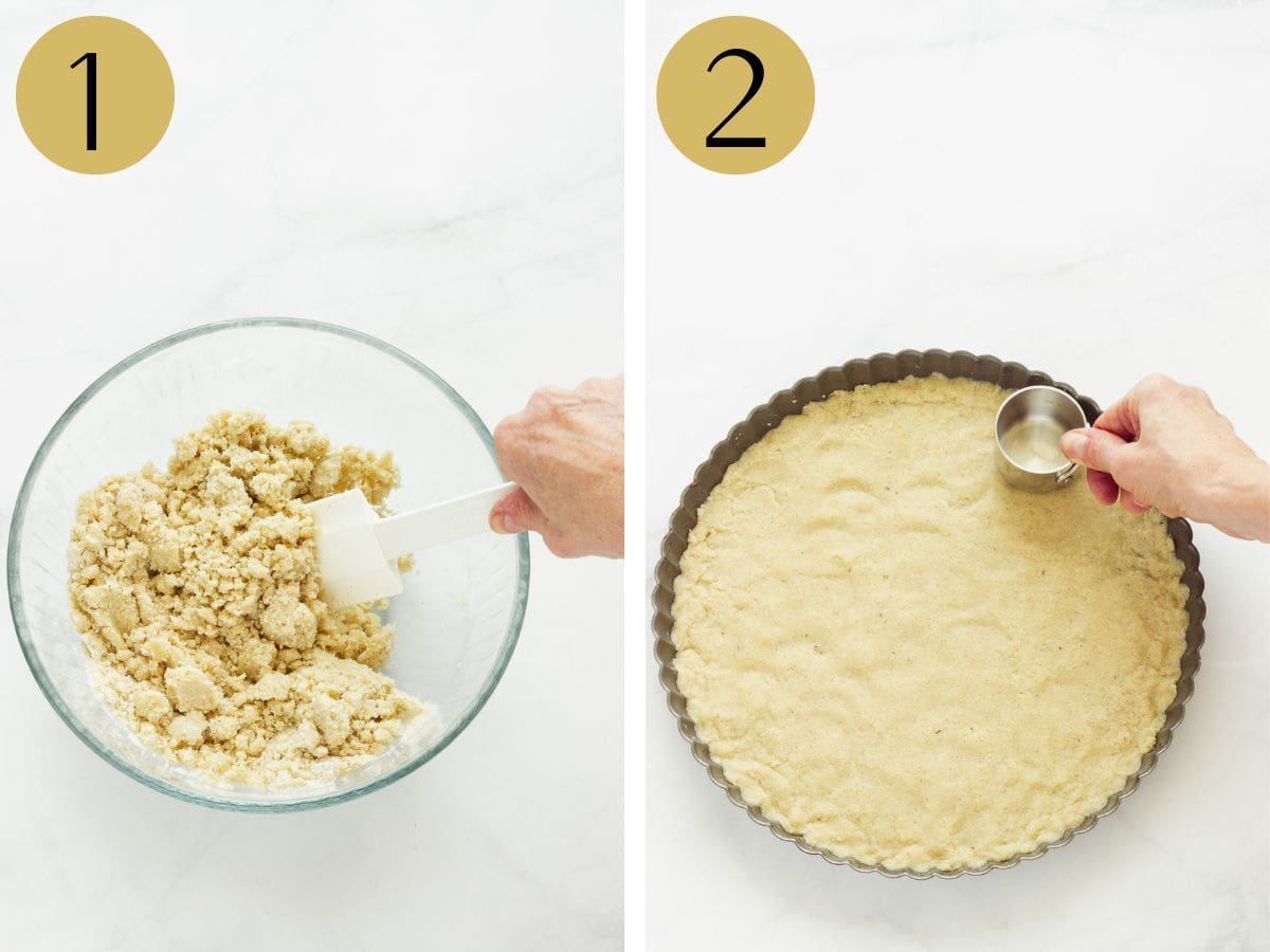 Steps 1 & 2 to make a pear tart.