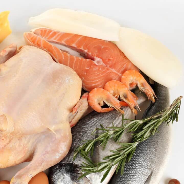 meat, poultry, fish protein foods.